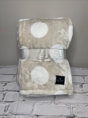 kate spade Neutral Beige and White Polka Dot Plush Throw